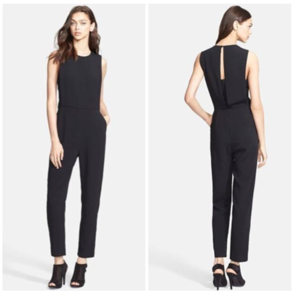 Theory Remaline Structured Jumpsuit Black Crepe Tapered Leg 10 NWT